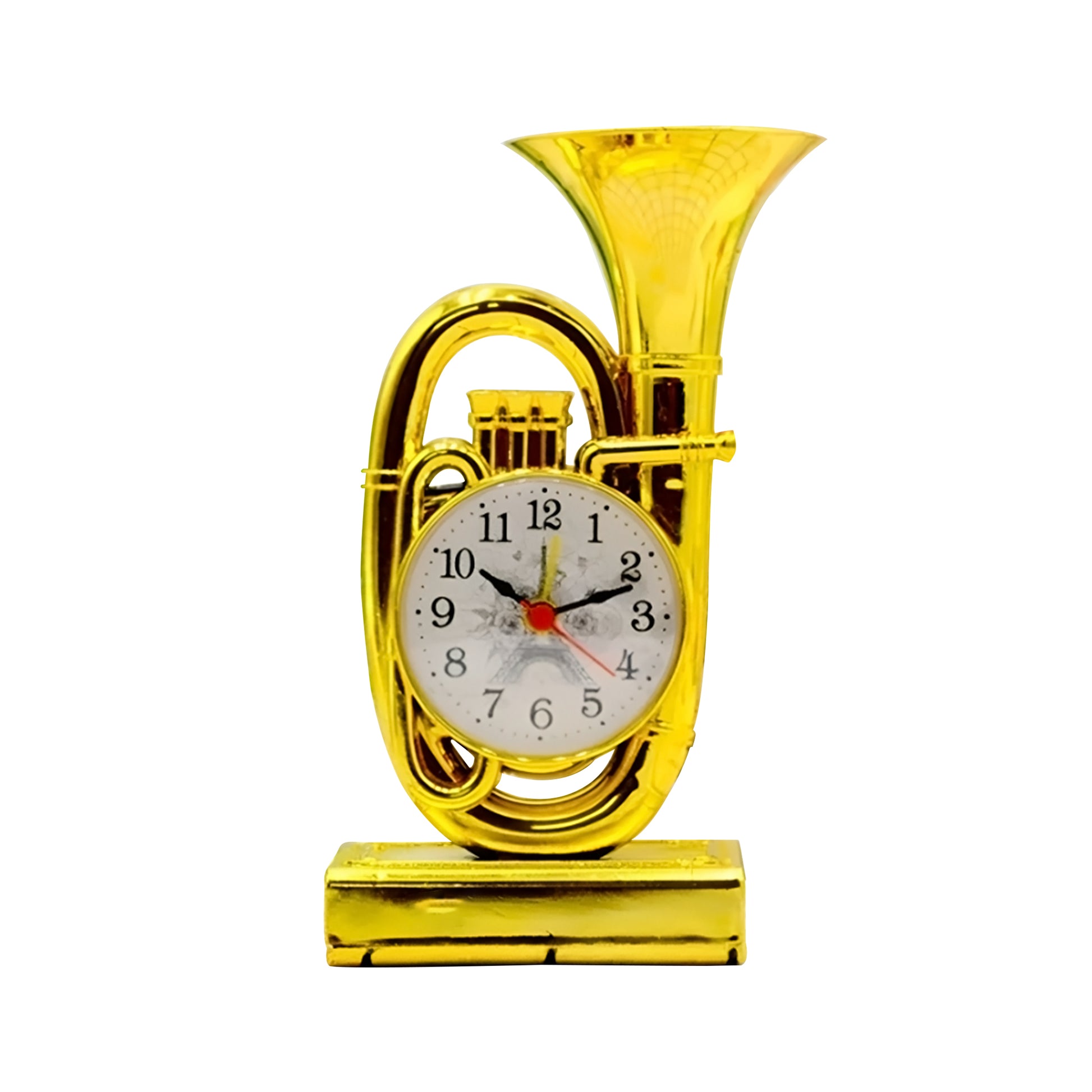 Table Analog Trumpet Yellow Brass Style Alarm Clock For Home Decoration 