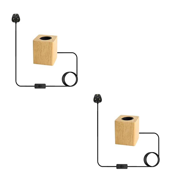 Houten voetlamp Plug-in tafellamp ~4557 – Vierkant / Zonder lamp / 2-pack