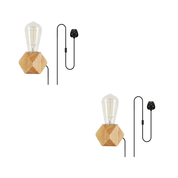 Houten voetlamp Plug-in tafellamp ~4557 – Diamant / Met lamp / 2-pack
