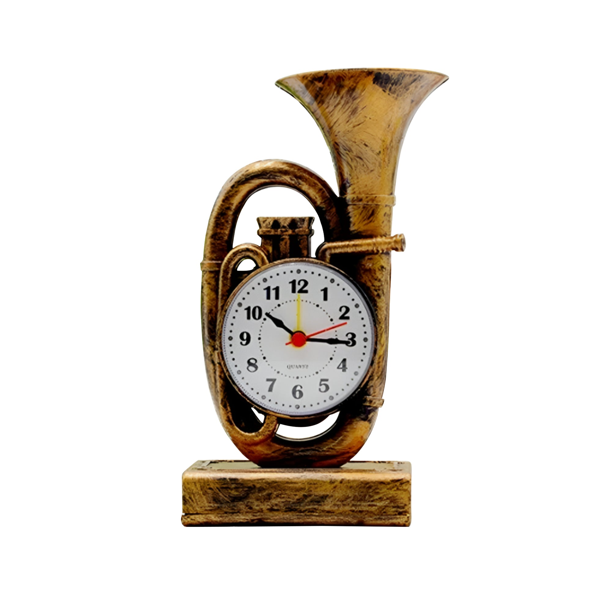 Table Analog Trumpet Brushed Brass Style Alarm Clock For Home Decoration 