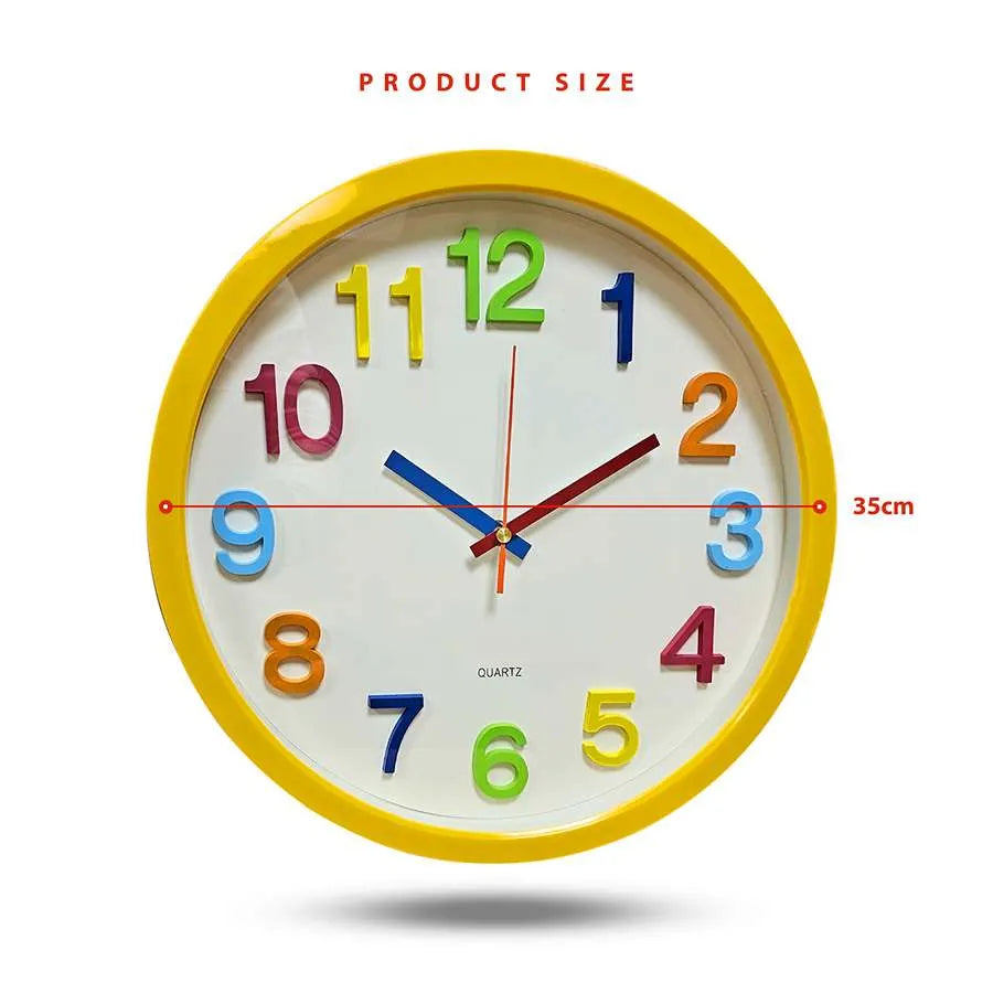 Yellow Kids Non Ticking Clock - Size Image