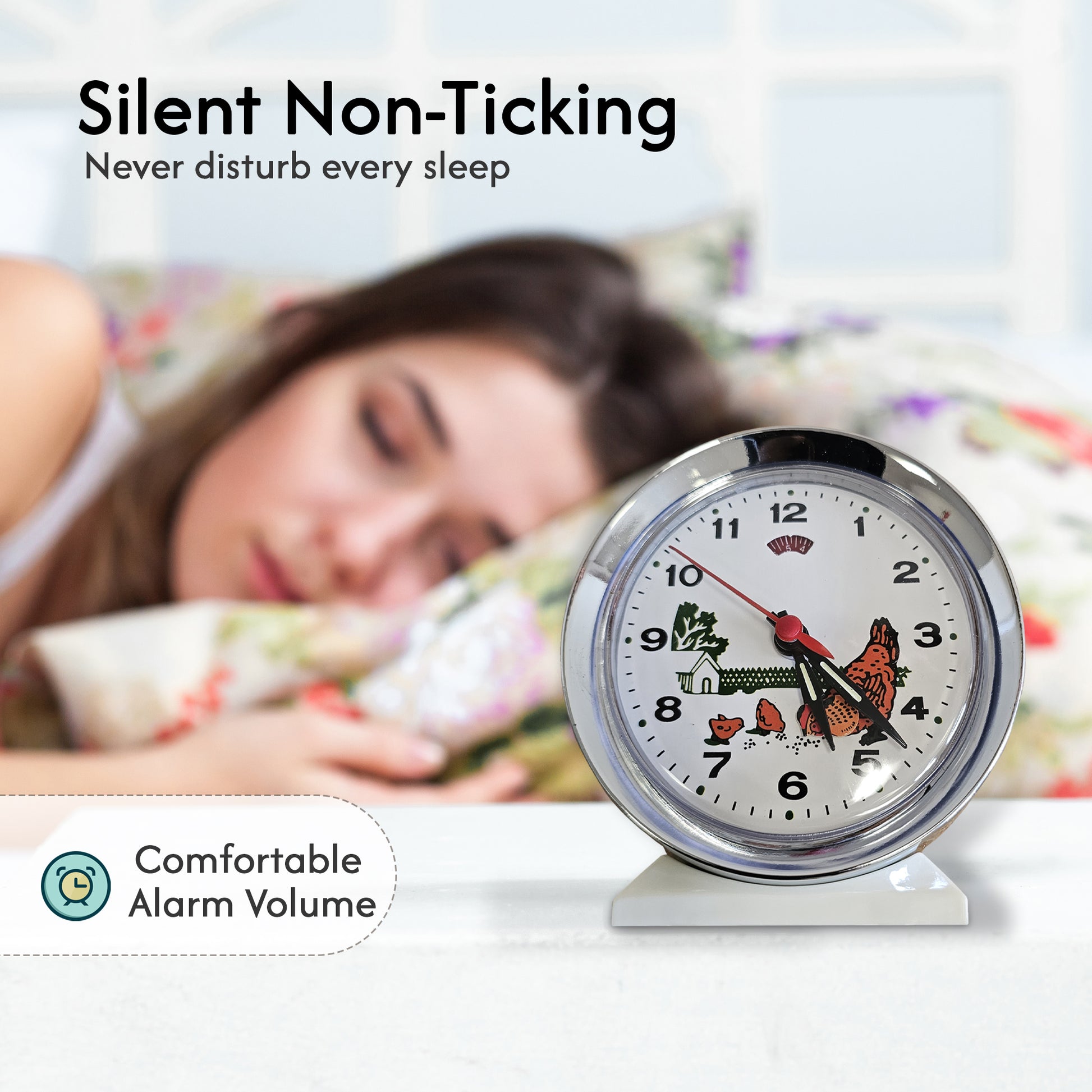 Silent Non - Ticking Bedside Clock