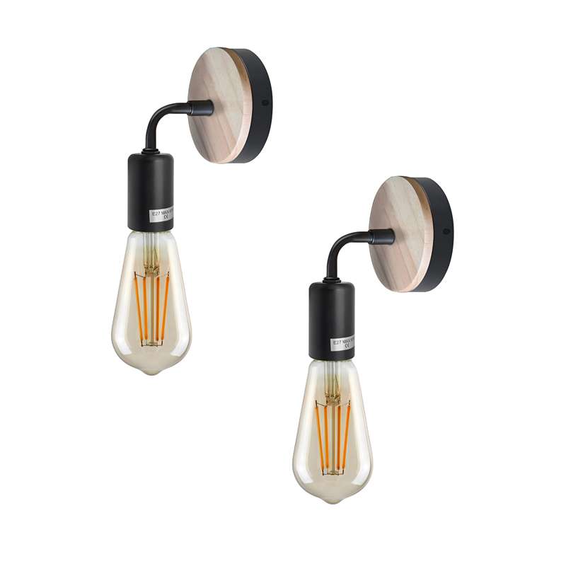 Wood Metal Wall Lamp Industrial Socket Indoor Lighting Bedside Lamps-2 Pack