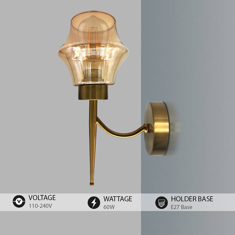 amber glass wall light E27 base for modern home lighting