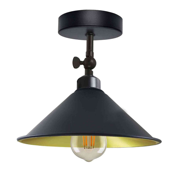 Flush Mount Ceiling Light Metal ~6216 – Black Green Gold Inner / Yes