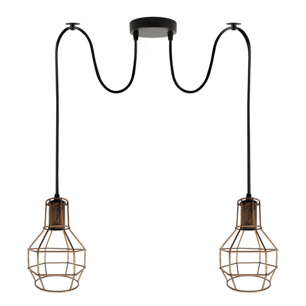 Lámpara colgante de araña plateada de 2 luces para interiores con diseño de jaula ~3489 – Cobre cepillado / Sin bombilla