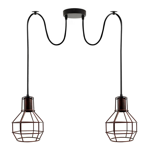 Lámpara colgante de araña plateada de 2 luces para interiores con diseño de jaula ~3489 – Rojo rústico / Sin bombilla