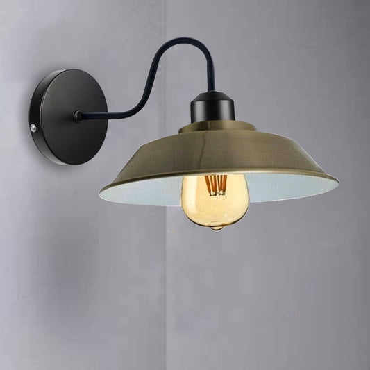 Retro Industrial Wall Lights Fittings E27 Indoor Sconce Metal Bowl Shape Shade For Basement, Bedroom, Home Office~1186