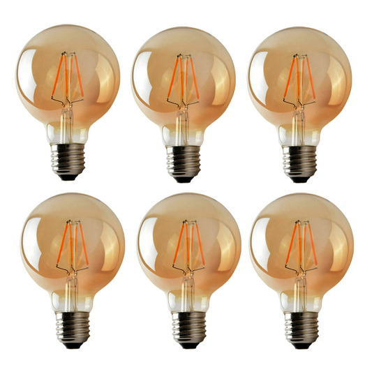 Dimmable G95 E27 Edison Style Bulbs Warm White 4W Amber Glass Filament 6 Pack~6708