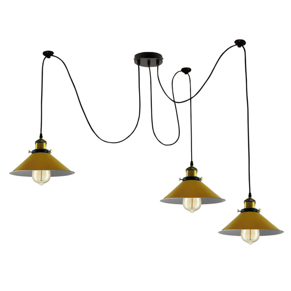 Lámpara colgante moderna de araña trenzada con pantallas cónicas amarillas, iluminación de techo ~3432 – Tipo 2