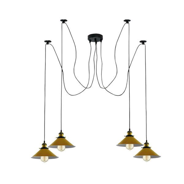 Lámpara colgante moderna de araña trenzada con pantallas cónicas amarillas, iluminación de techo ~3432 – Tipo 3