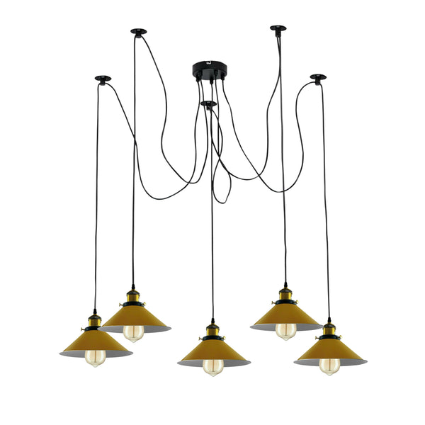 Lámpara colgante moderna de araña trenzada con pantallas cónicas amarillas, iluminación de techo ~3432 – Tipo 4