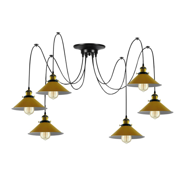 Lámpara colgante moderna de araña trenzada con pantallas cónicas amarillas, iluminación de techo ~3432 – Tipo 5