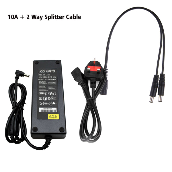 AC DC 120W 10A Power Adapter Supply Charger Transformer~2367 – Adapter + 2 Way Splitter cable