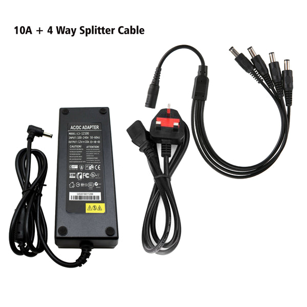 AC DC 120W 10A Power Adapter Supply Charger Transformer~2367 – Adapter + 4 Way Splitter cable