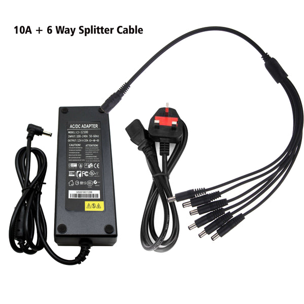 AC DC 120W 10A Power Adapter Supply Charger Transformer~2367 – Adapter + 6 Way Splitter cable