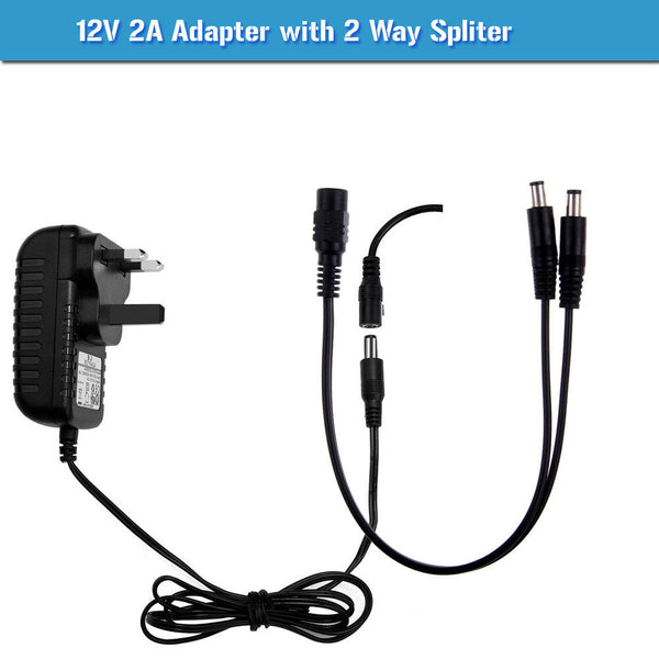 12V 2A CCTV Power Adapter with 1 |2|4|6|8 Universal AC to DC Replacement ~2365 – 12V 2A  Adapter + 2 Way Splitter Cable