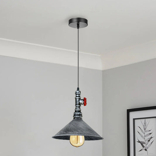 Industrial Vintage Ceiling Pendant Lights Metal Pipe Brushed Colour Lampshades~1310