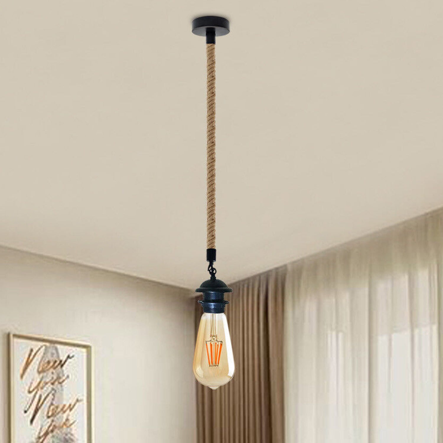 Rope Ceiling Light Designs Pendant Light Black Iron 074 – Eden
