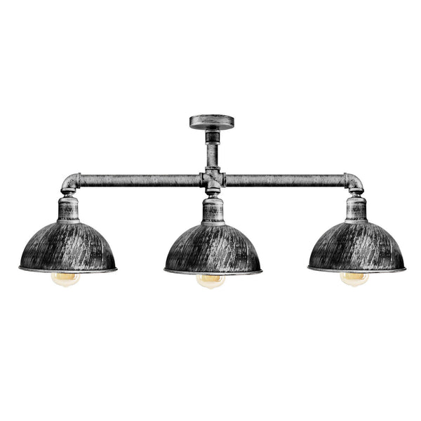 Industriële retro Texas stijl pijplampen semi-flush geborsteld koper metalen plafondlampkap E27~3596 – Ja / Geborsteld zilver
