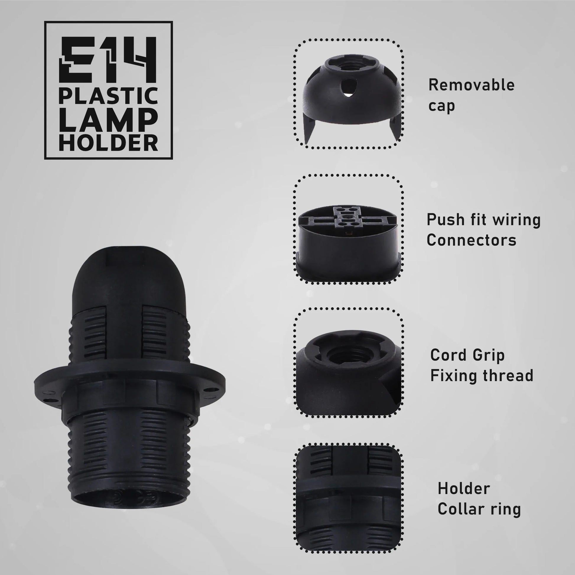 E14 Bulb Holder Edison Small Screw Black Plastic Lamp holder E14 Socket UK~4412