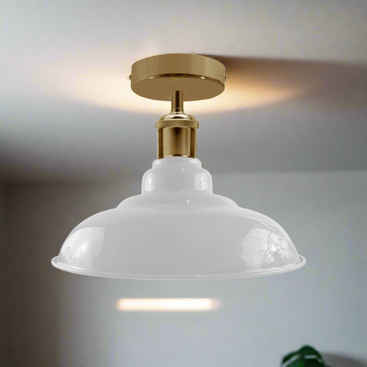 Industrial Vintage Retro Flush Mount Glossy Shade white colour Ceiling Light E27 UK~3768