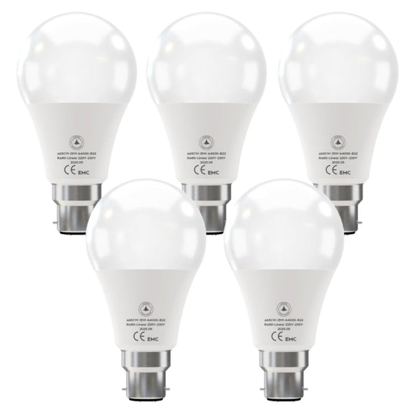 B22 LED Bulb A65 15W 1500LM Cool White 6400K Energy Saving~6262 – Pack of 5