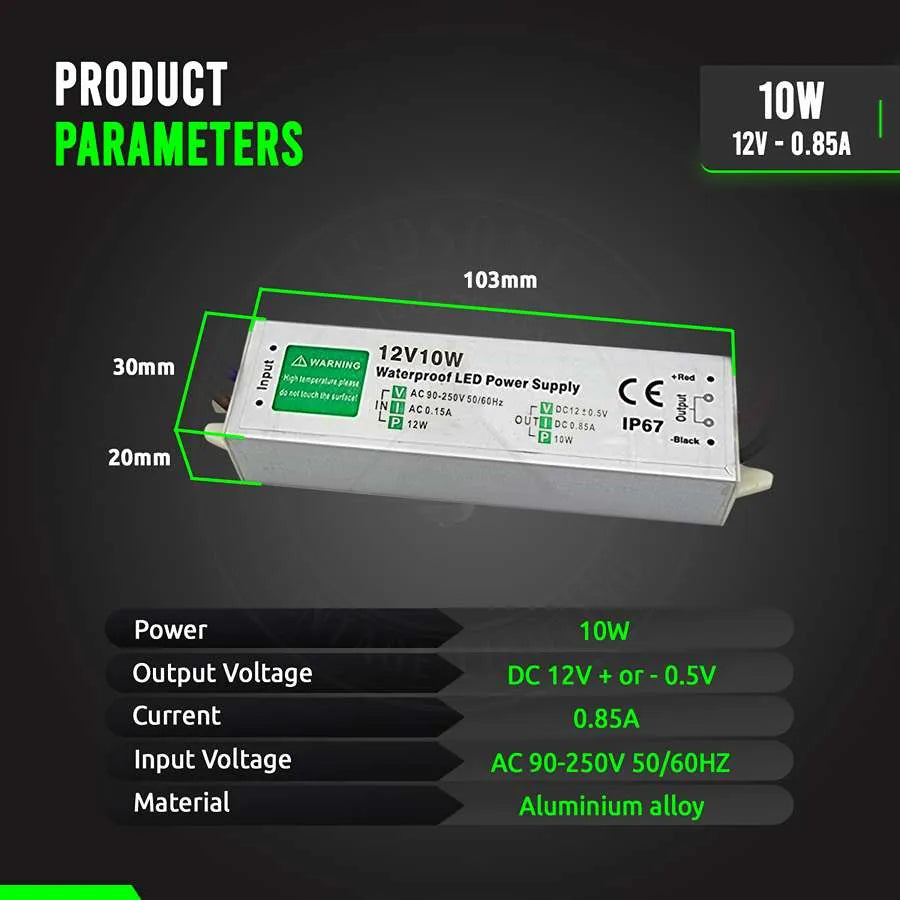 LED Driver DC 12V waterproof IP67 10w Constant Voltage Power Supply-Product Parameters