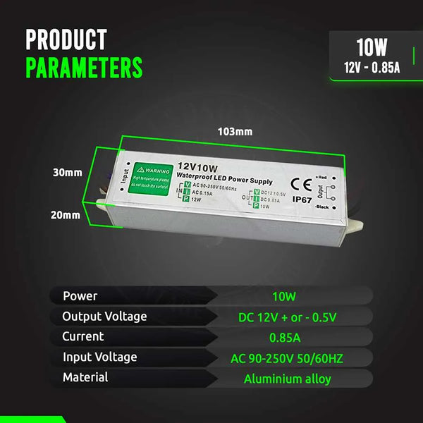 IP67 DC 12V Waterproof LED Driver LED Power Supply Ledsone Transformer ~ 4490 – 10W