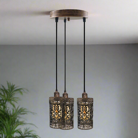 Industrial Vintage Retro 3 way pendant Round ceiling e27 base Brushed Copper Metal Lamp~3923