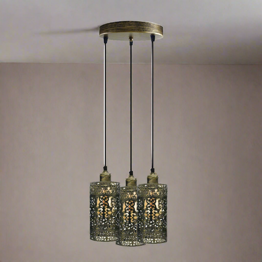 Industrial Vintage Retro 3 way pendant Round ceiling e27 base Brushed Brash Metal Lamp~3922