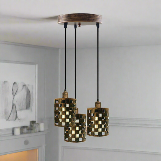 Industrial Vintage Retro light 3 way Brushed Copper cage pendant Round ceiling e27 base~3940