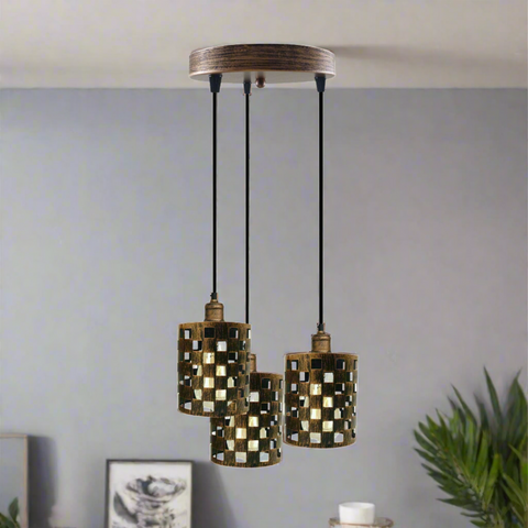 Industrial Vintage Retro light 3 way cage pendant Round ceiling e27 base~3942