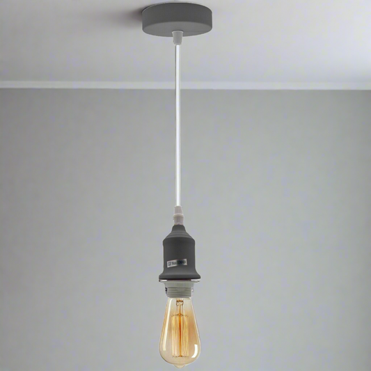 Industrial Vintage Grey Ceiling Light Fitting E27 Pendant Holder~4039
