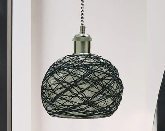 Natural Rattan Wicker Ceiling Pendant Light Lampshade Metal Pendant Lighting Kit - Ball Shape~1560