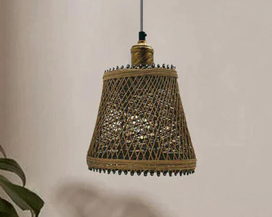 Natural Rattan Wicker Ceiling Pendant Light Lampshade Metal Pendant Lighting Kit - Basket Shape~1562