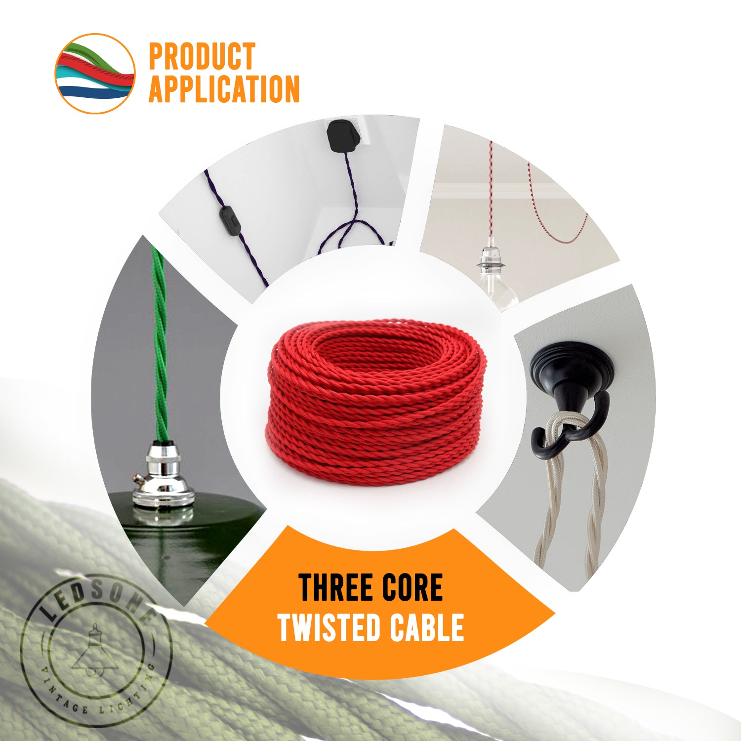 3 Core Twisted Vintage Fabric Braided Electric Cable| Ledsone.co.uk