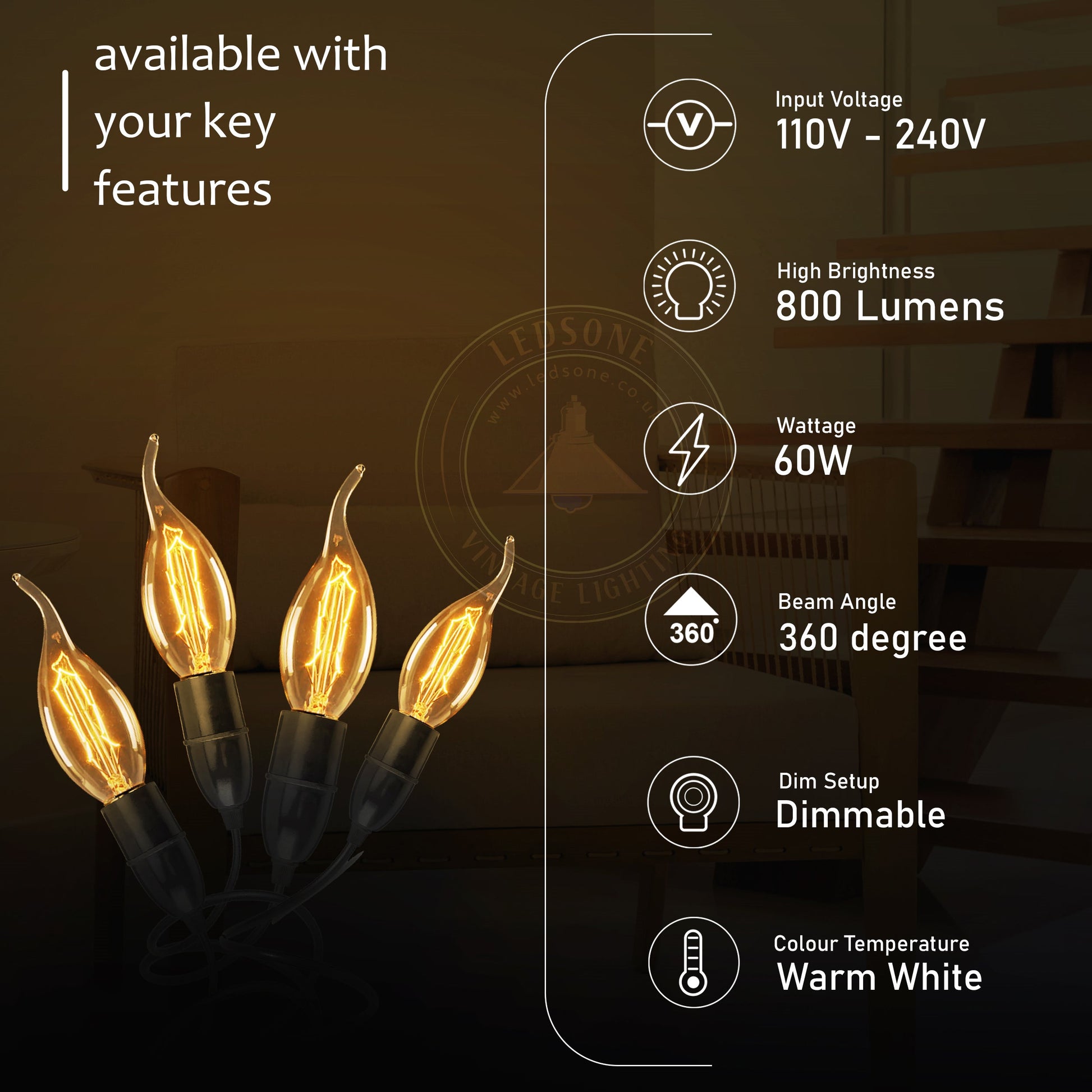 2 Pack B22 LED Edison Dimmable Vintage Amber Glass Warm white 2700K Light Bulbs~5341