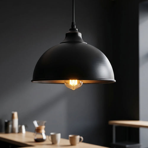 Modern Pendant Light E27, matt black industrial dome lampshade