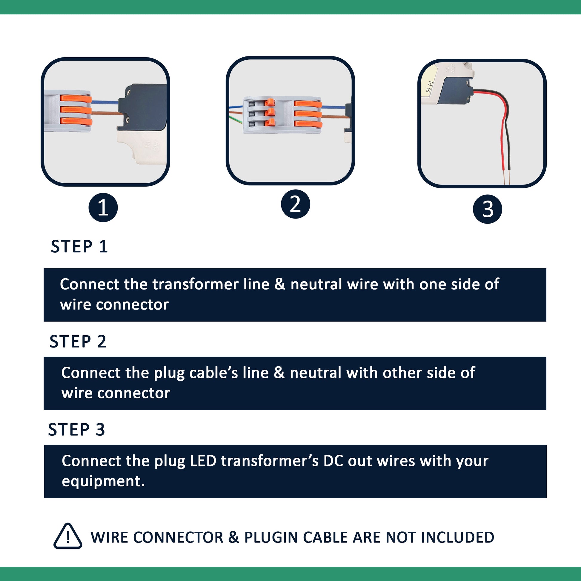 Step-by-step guide on connecting electrical components with illustrations and text.