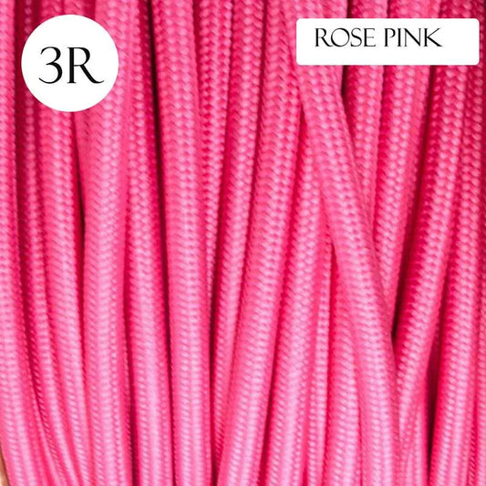 3 Core Round Vintage Fabric Cable Flex Italian Braided Rose Pink Cable 0.75mm~4543