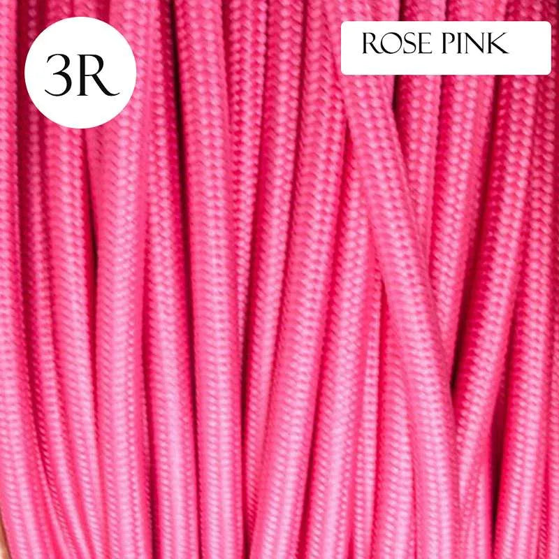 5m 3 Core Round Vintage Fabric Cable Flex Italian Braided Rose Pink Cable 0.75mm~4544