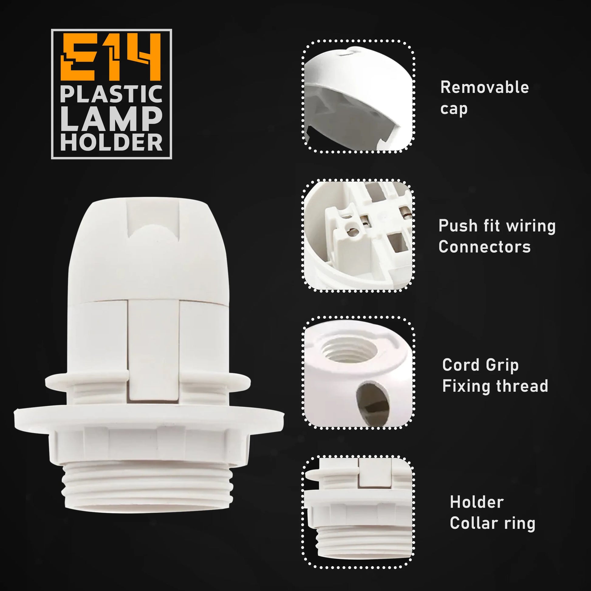 3 Pack E14 Socket Bulb Holder Edison Small Screw White Plastic Lamp holder~4361
