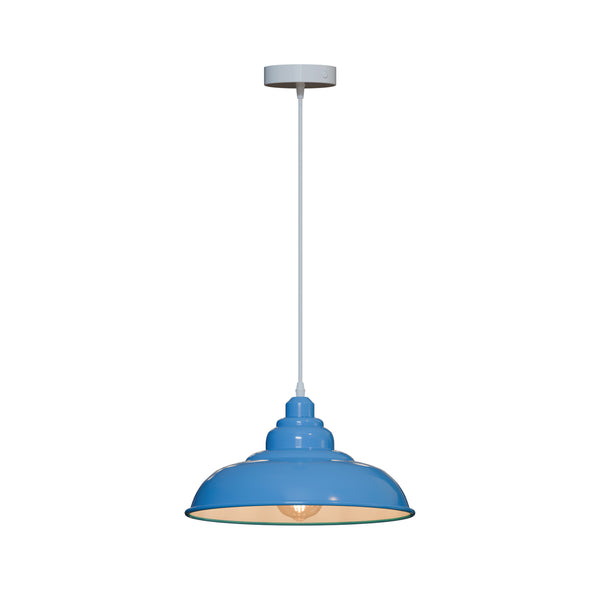 Vintage Retro Metal Shade Pendant Light E27 ~5854 – Blue / No