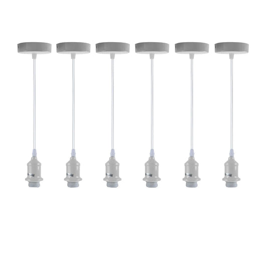 6 Pack Industrial Pendant Light Fitting,Lamp White Holder Ceiling Hanging Light~4278