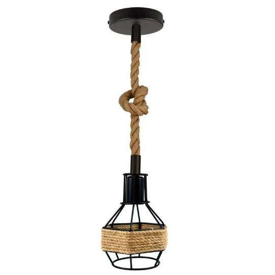 Hemp Rope Cord Pendant Light-E27 Metal Cage Hanging Lamp~5582 – Single Head Round