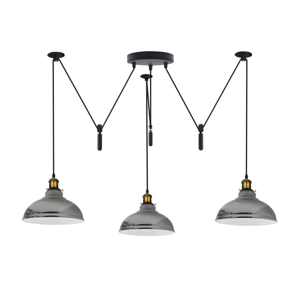 Pulley Pendant Light 3 Light Dome Shade E27 Adjustable Cord ~5600 – No