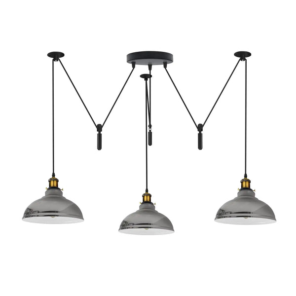 Pulley Pendant Light 3 Light Dome Shade E27 Adjustable Cord ~5600 – Yes