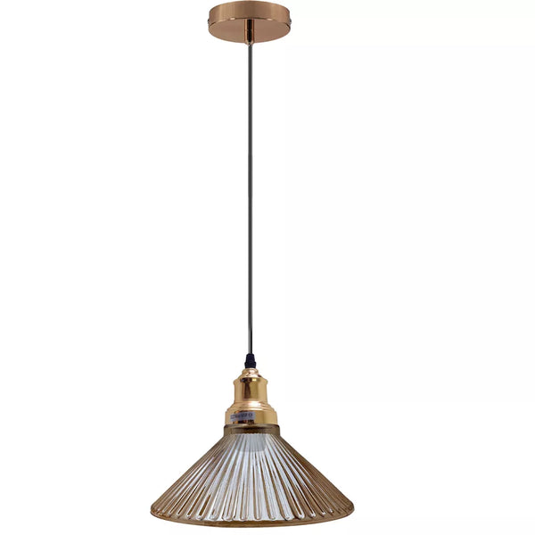 Vintage Amber Glass E27 Adjustable Ceiling Pendant Light Fixture-5637 – No