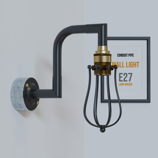 Industrial Conduit Pipe Metal Cage Wall Light Kit Matte Black E27~ 5701